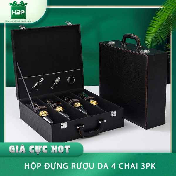 HỘP RƯỢU DA 4 CHAI HDRD-47
